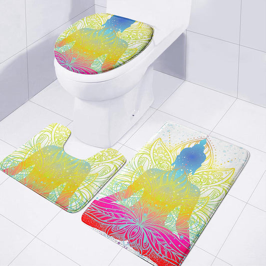 Colorful Buddha Lotus Print 3 Piece Bath Mat Set