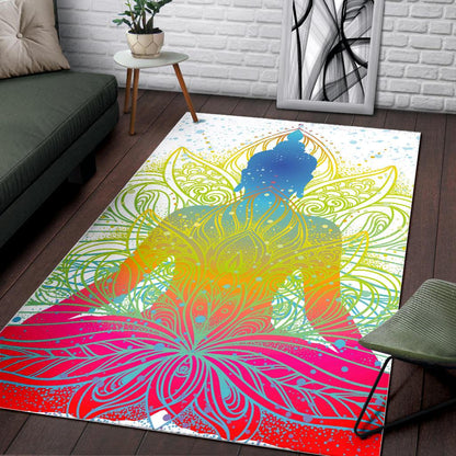 Colorful Buddha Lotus Print Area Rug GearFrost