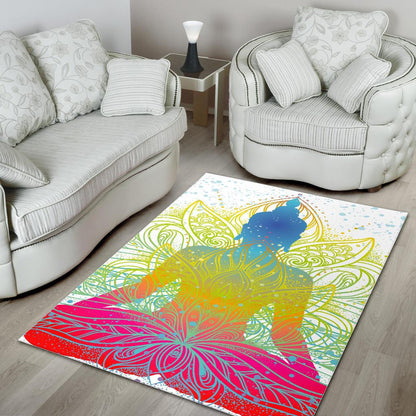 Colorful Buddha Lotus Print Area Rug GearFrost