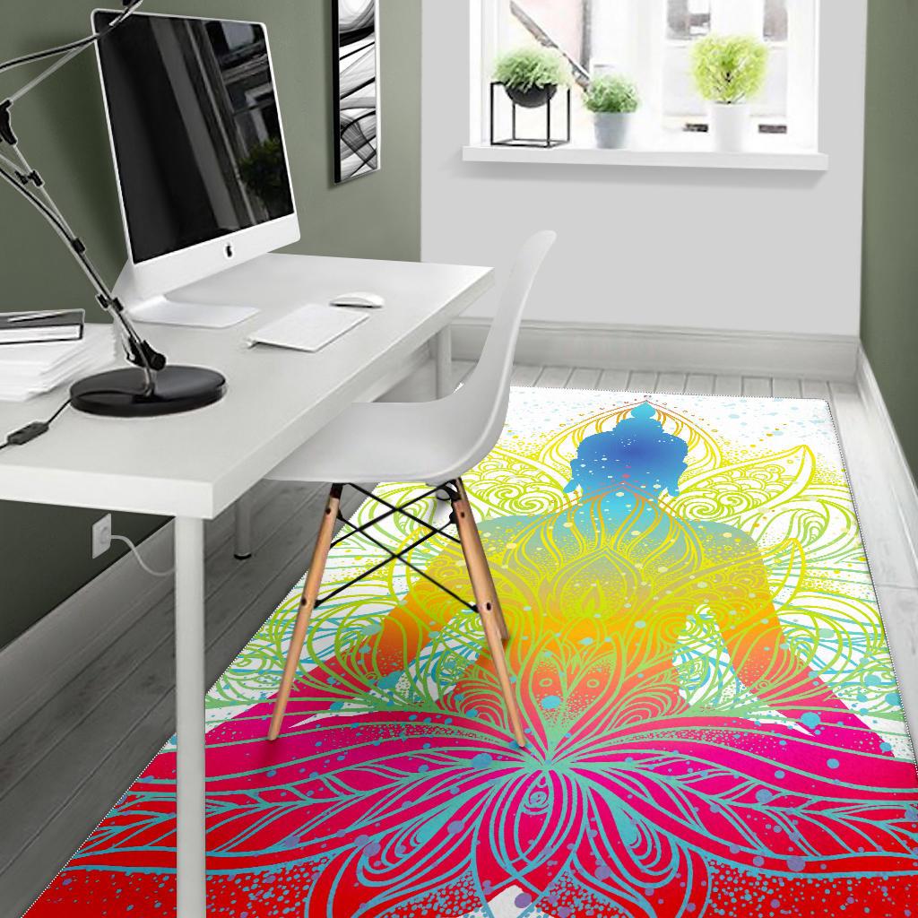 Colorful Buddha Lotus Print Area Rug GearFrost