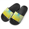 Colorful Buddha Lotus Print Black Slide Sandals