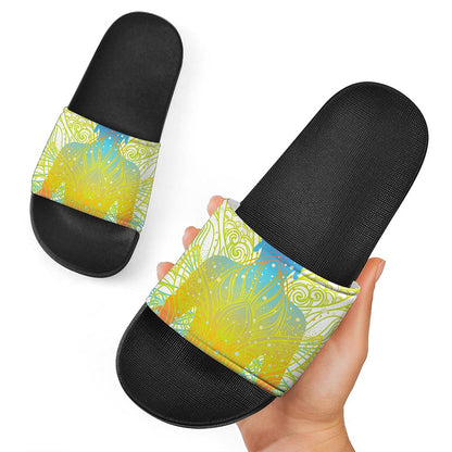 Colorful Buddha Lotus Print Black Slide Sandals
