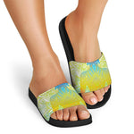 Colorful Buddha Lotus Print Black Slide Sandals