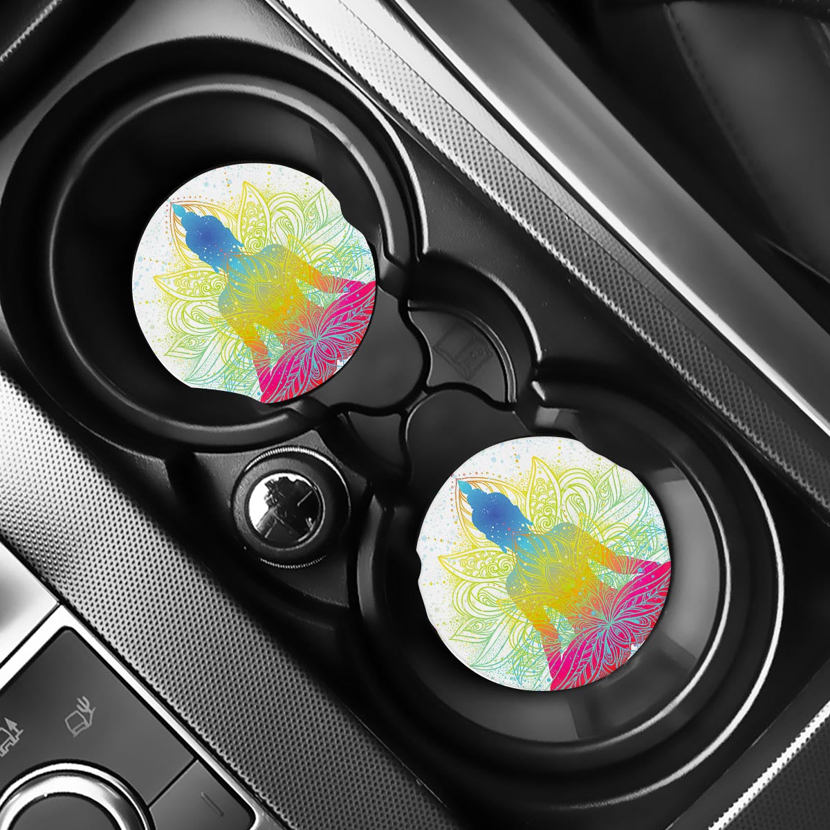 Colorful Buddha Lotus Print Car Coasters