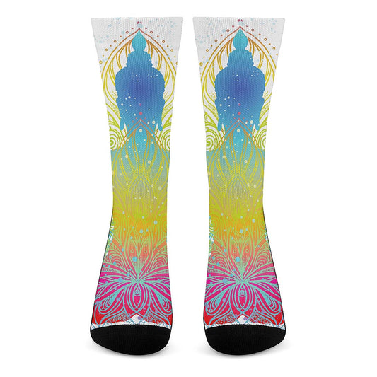 Colorful Buddha Lotus Print Crew Socks