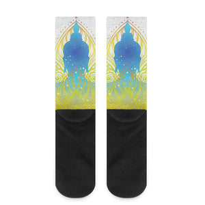 Colorful Buddha Lotus Print Crew Socks
