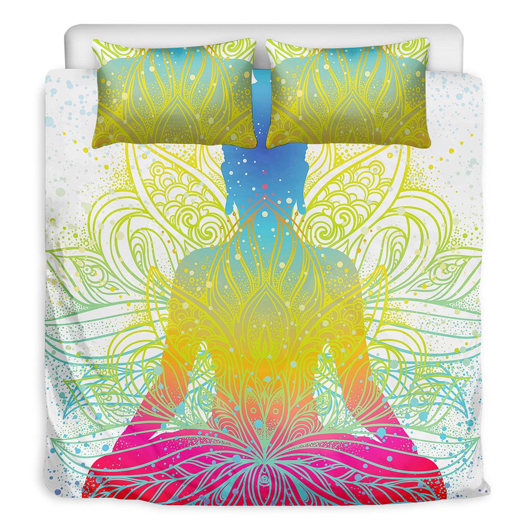 Colorful Buddha Lotus Print Duvet Cover Bedding Set