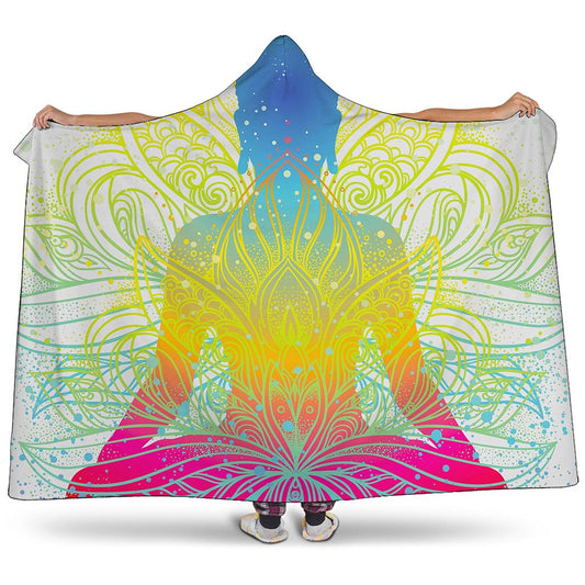 Colorful Buddha Lotus Print Hooded Blanket