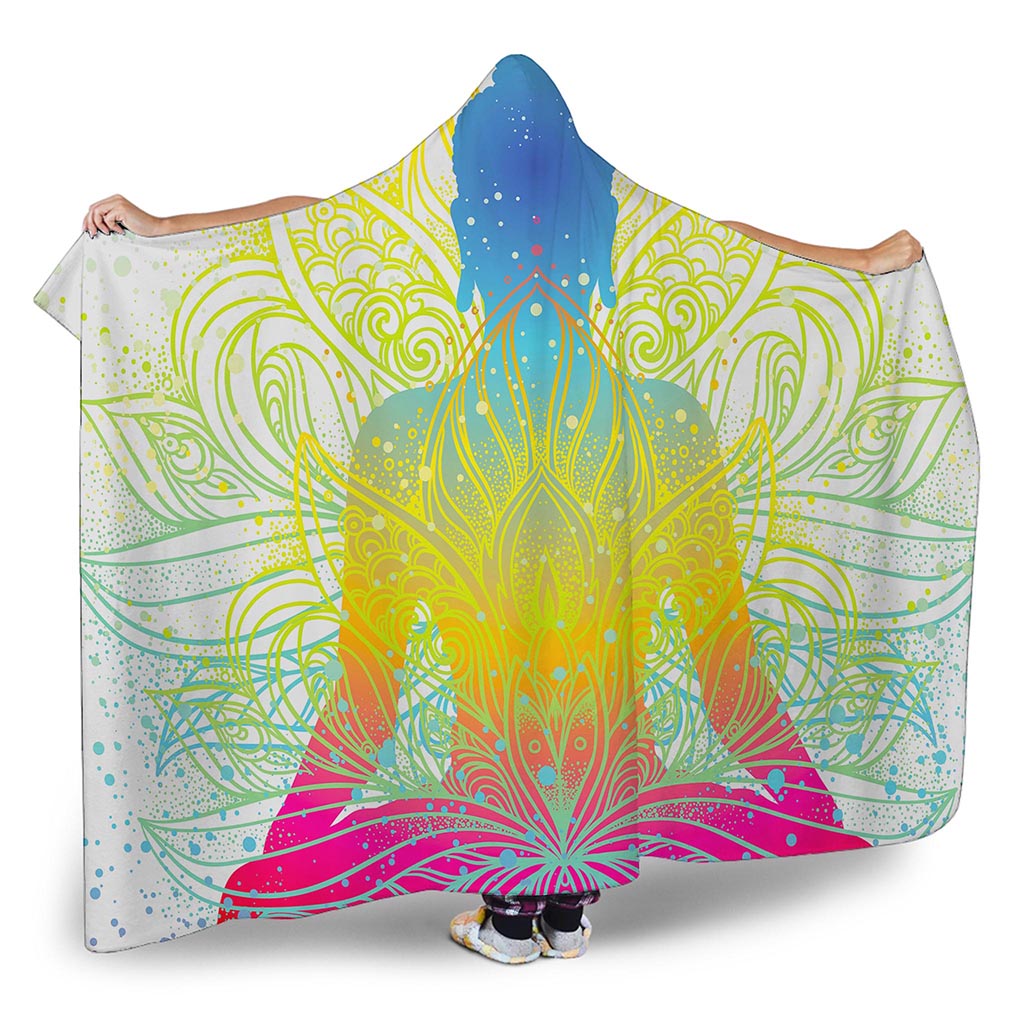 Colorful Buddha Lotus Print Hooded Blanket