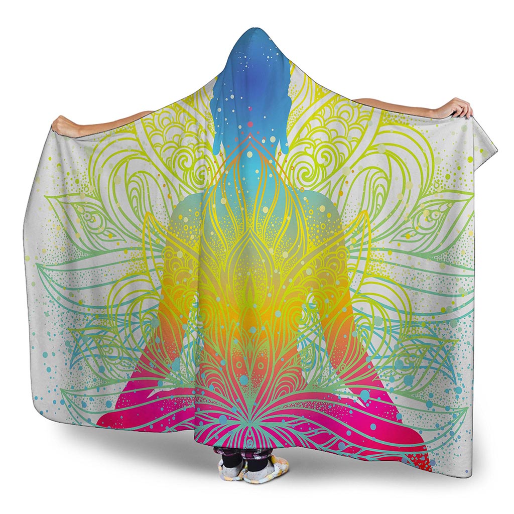 Colorful Buddha Lotus Print Hooded Blanket