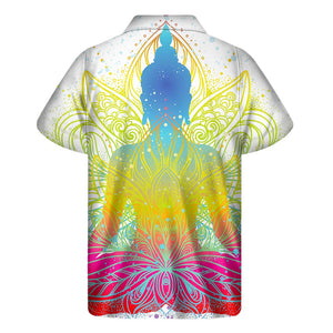 Colorful Buddha Lotus Print Men's Short Sleeve Shirt