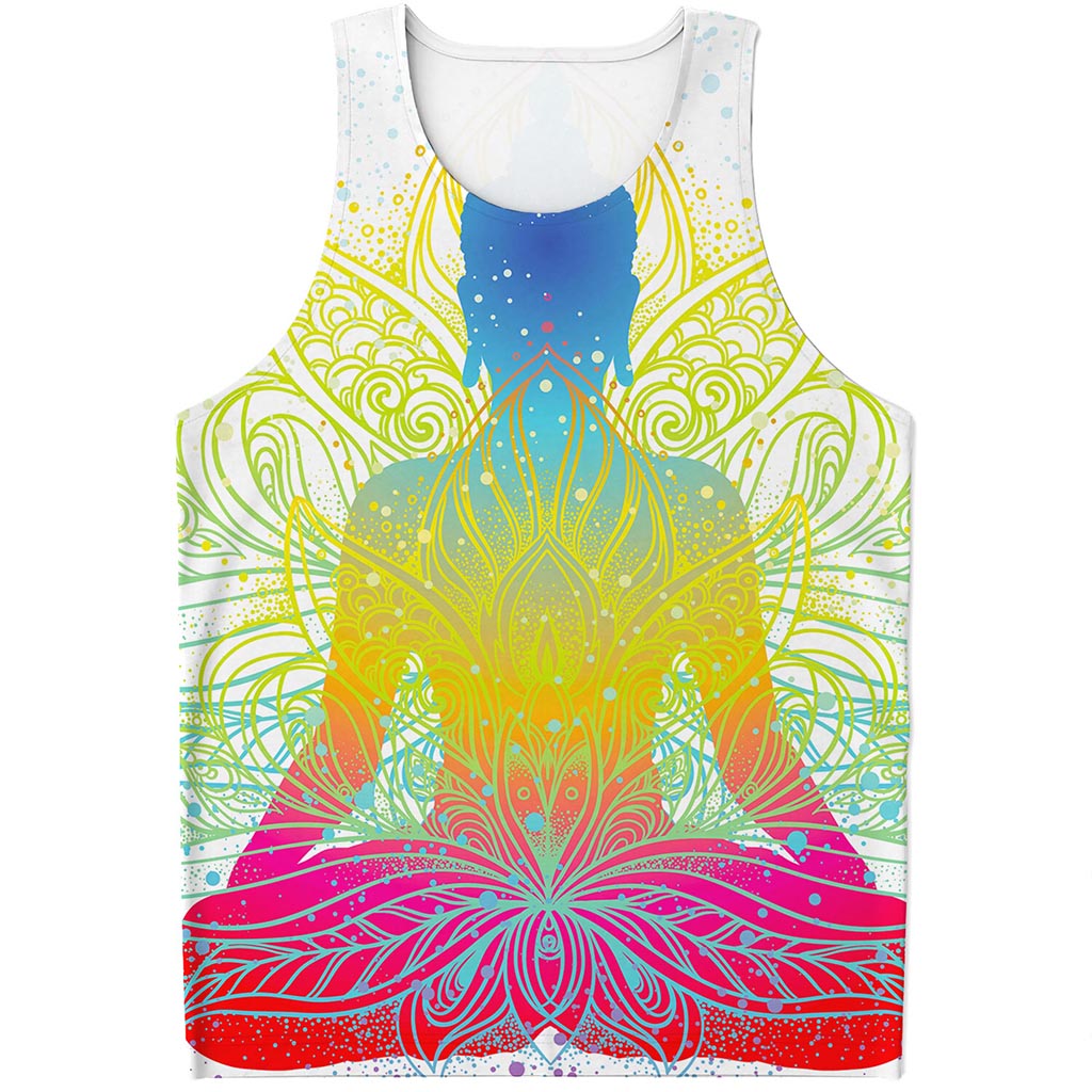 Colorful Buddha Lotus Print Men's Tank Top