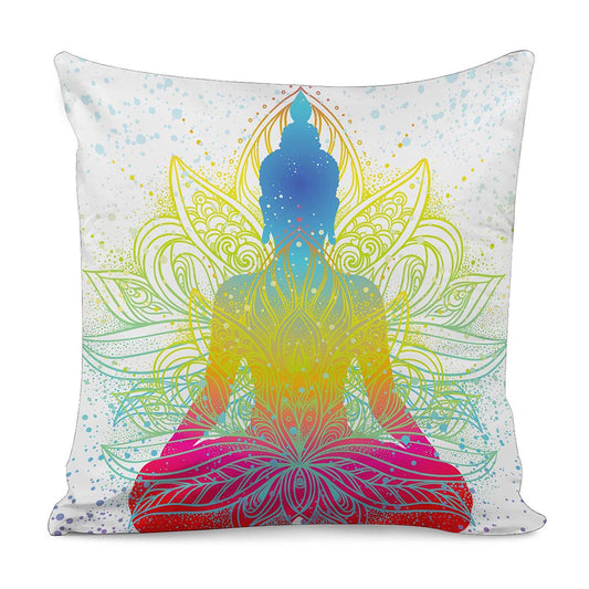 Colorful Buddha Lotus Print Pillow Cover