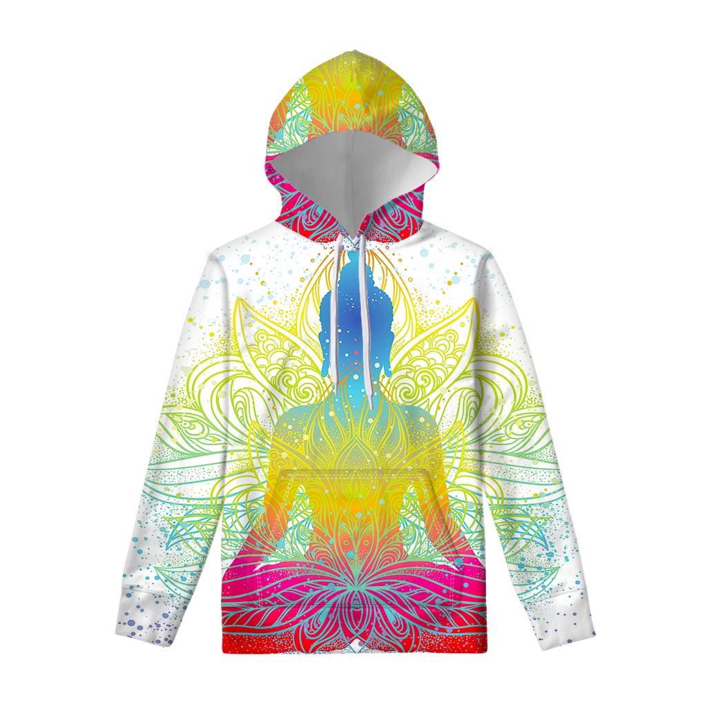 Colorful Buddha Lotus Print Pullover Hoodie