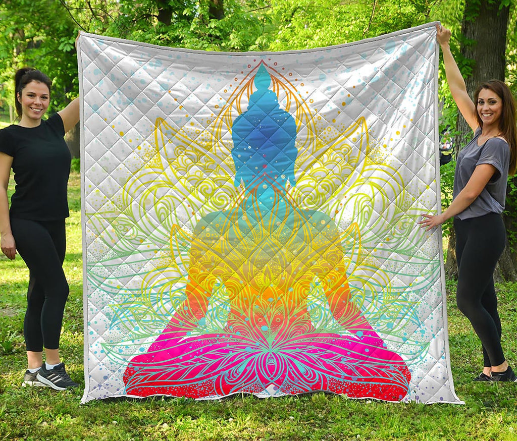Colorful Buddha Lotus Print Quilt