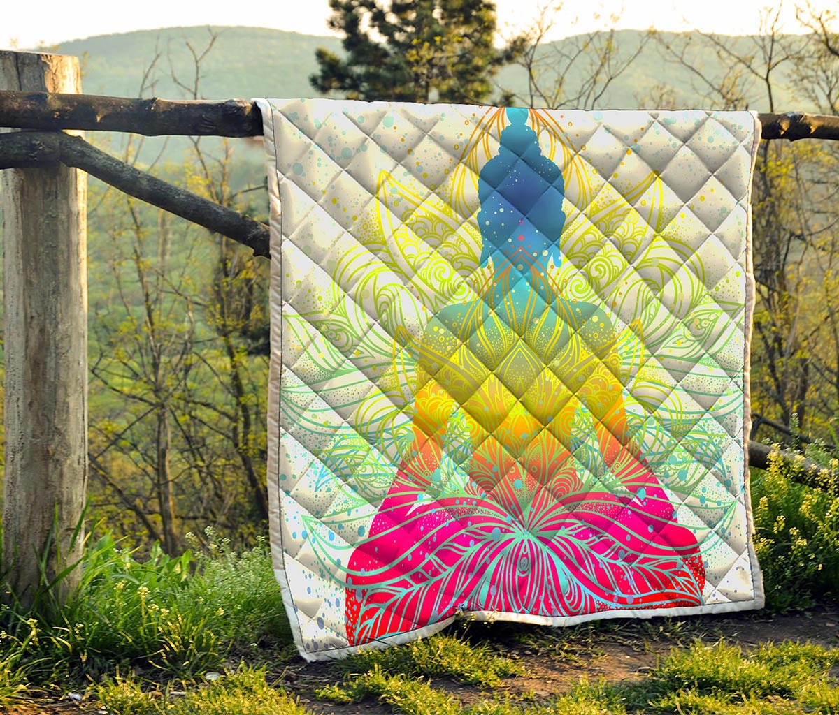Colorful Buddha Lotus Print Quilt