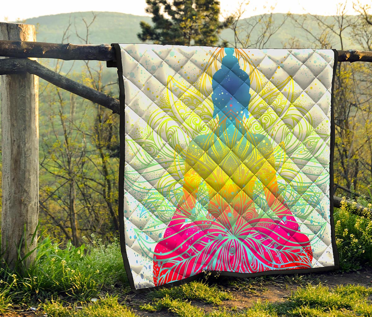 Colorful Buddha Lotus Print Quilt