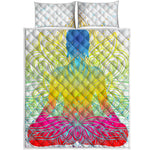 Colorful Buddha Lotus Print Quilt Bed Set