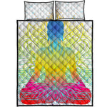 Colorful Buddha Lotus Print Quilt Bed Set