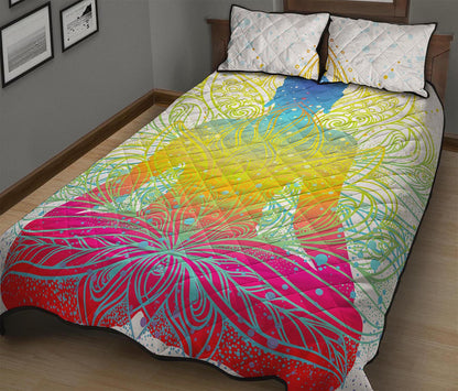 Colorful Buddha Lotus Print Quilt Bed Set