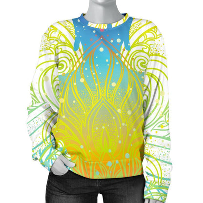 Colorful Buddha Lotus Print Women's Crewneck Sweatshirt GearFrost