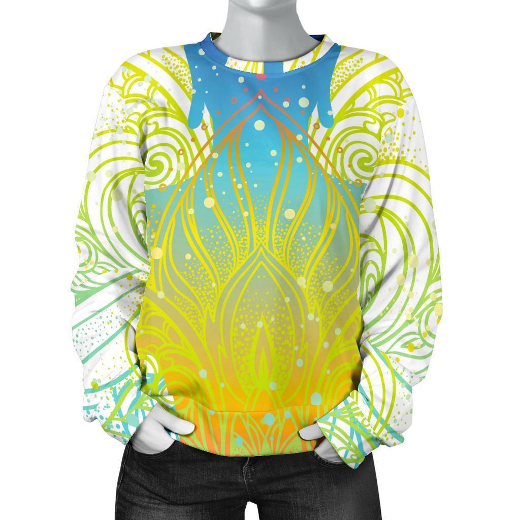 Colorful Buddha Lotus Print Women's Crewneck Sweatshirt GearFrost