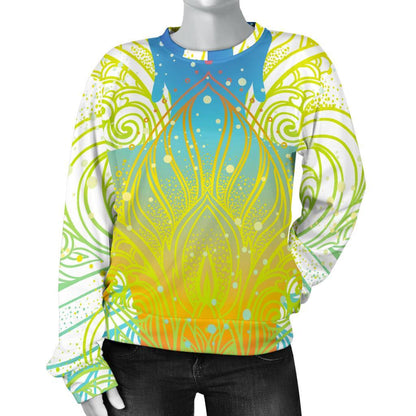 Colorful Buddha Lotus Print Women's Crewneck Sweatshirt GearFrost