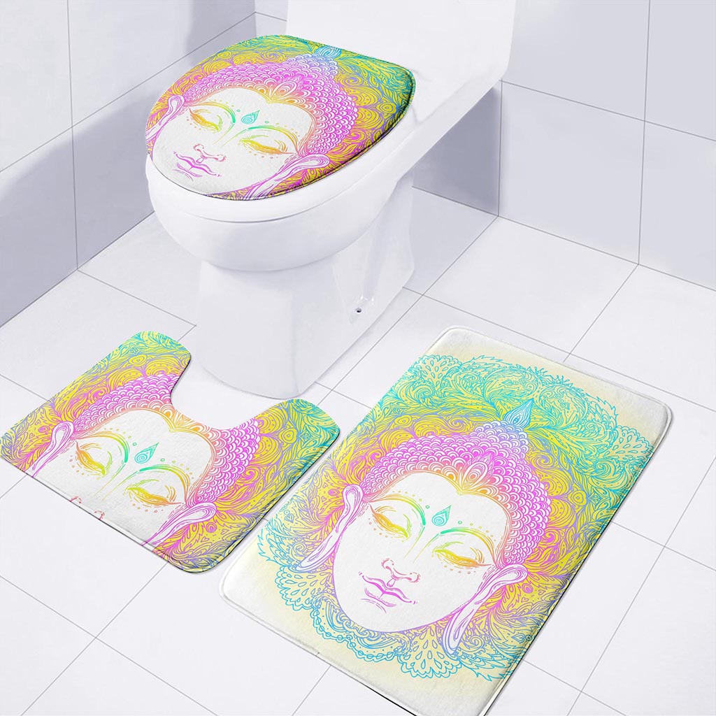 Colorful Buddha Mandala Print 3 Piece Bath Mat Set