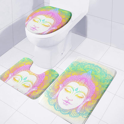 Colorful Buddha Mandala Print 3 Piece Bath Mat Set