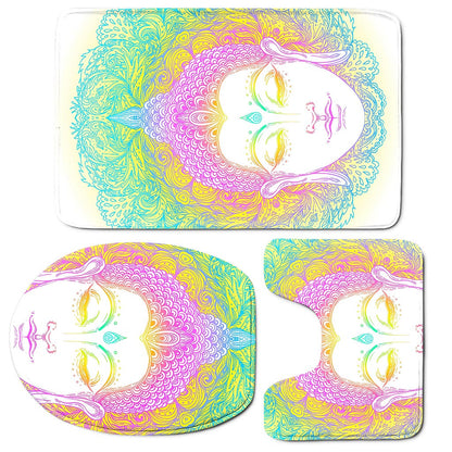 Colorful Buddha Mandala Print 3 Piece Bath Mat Set