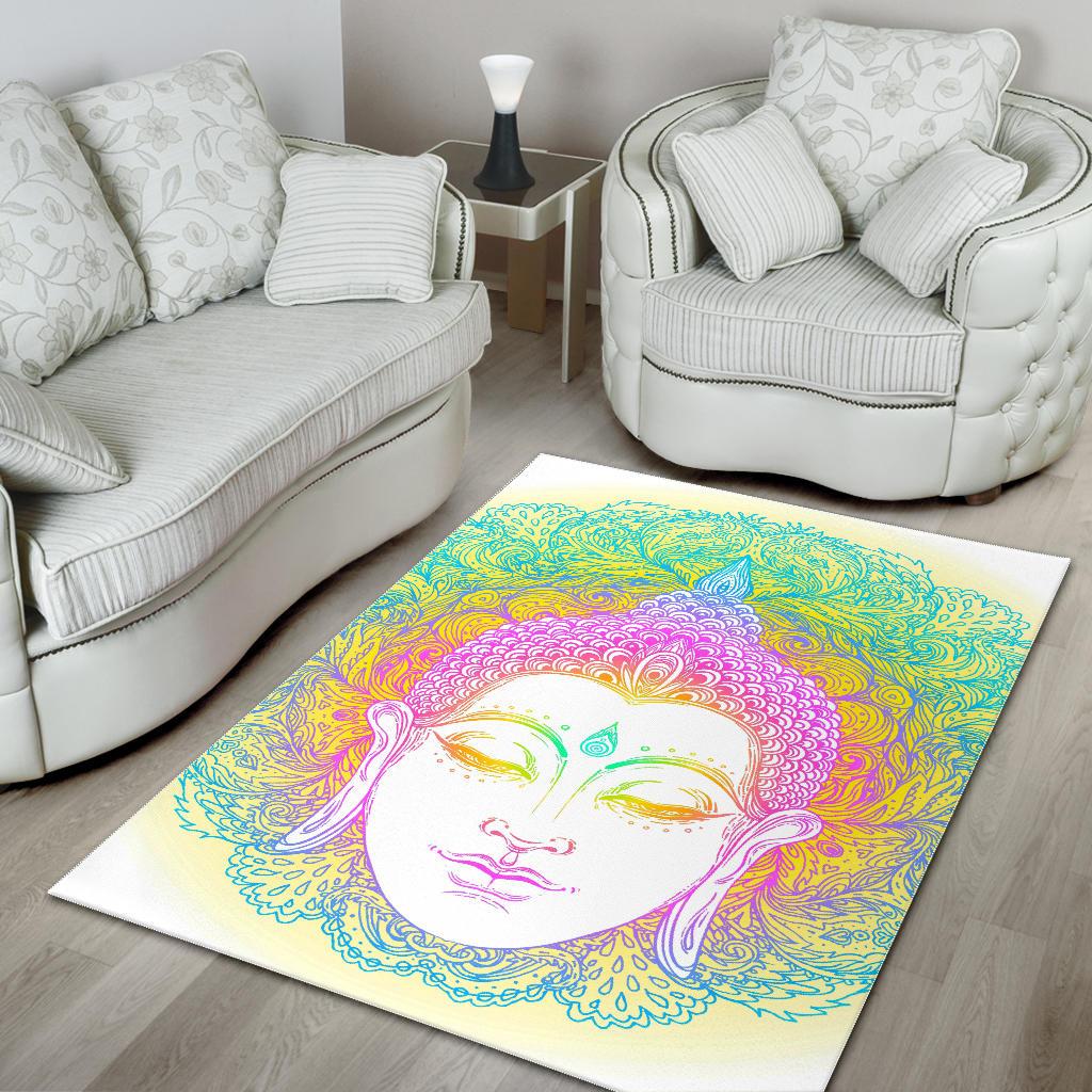Colorful Buddha Mandala Print Area Rug GearFrost