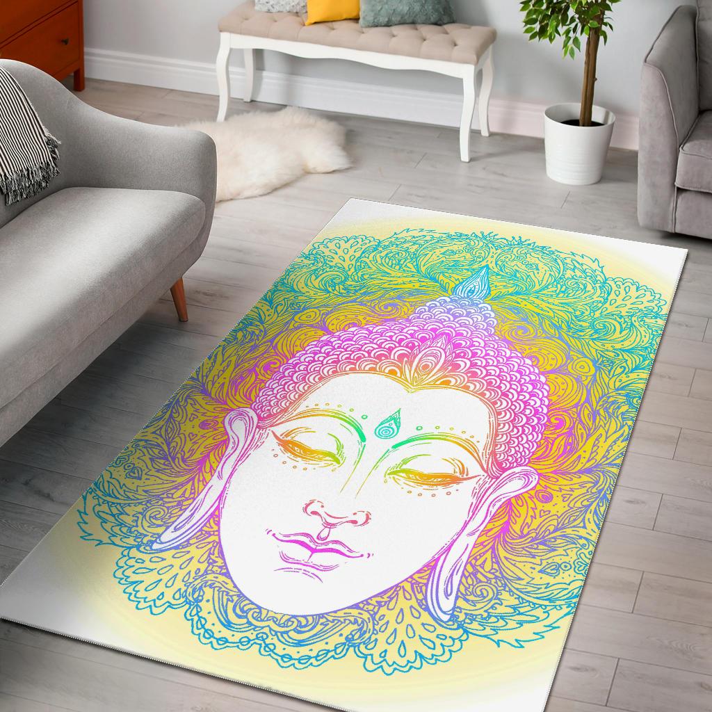 Colorful Buddha Mandala Print Area Rug GearFrost