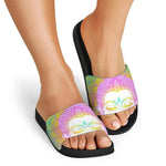 Colorful Buddha Mandala Print Black Slide Sandals