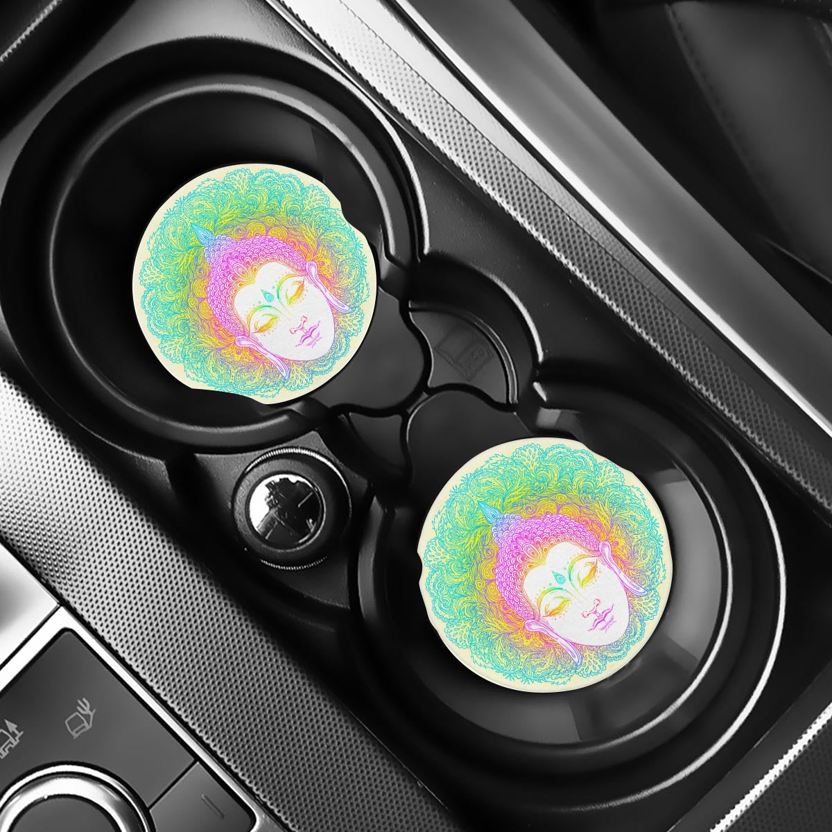 Colorful Buddha Mandala Print Car Coasters