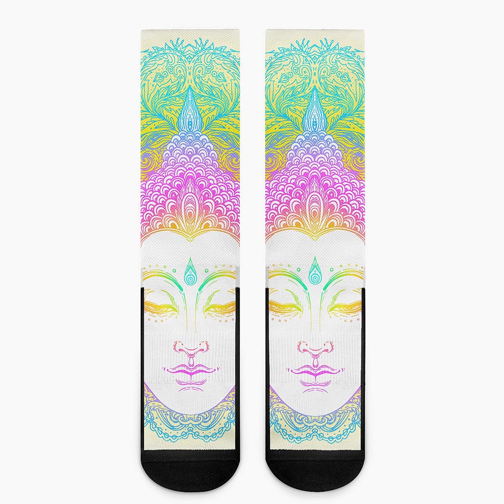 Colorful Buddha Mandala Print Crew Socks