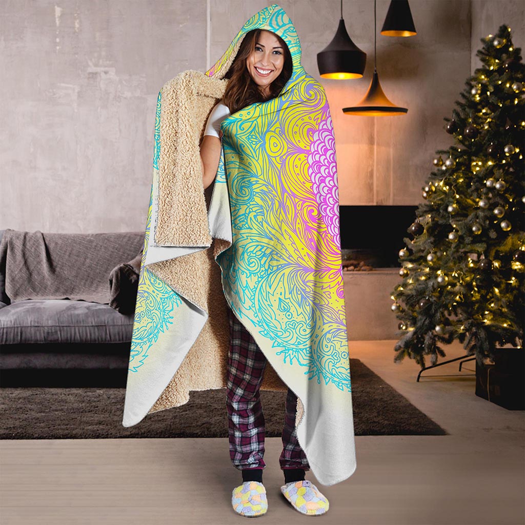 Colorful Buddha Mandala Print Hooded Blanket