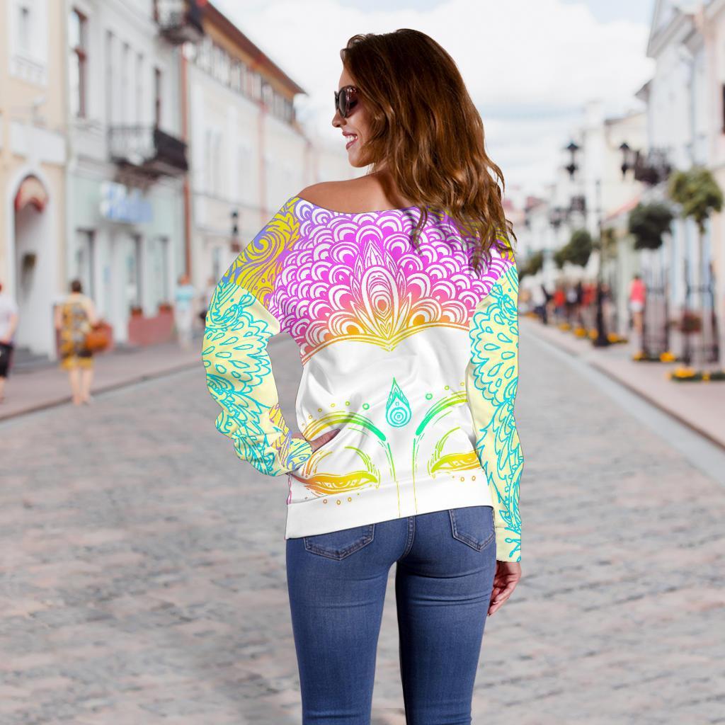 Colorful Buddha Mandala Print Off Shoulder Sweatshirt GearFrost