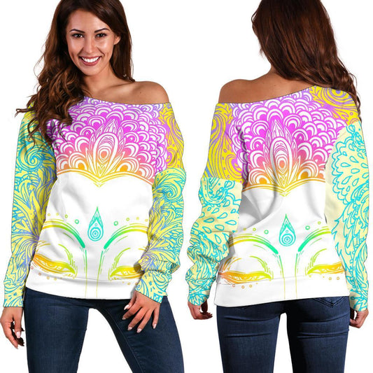 Colorful Buddha Mandala Print Off Shoulder Sweatshirt GearFrost