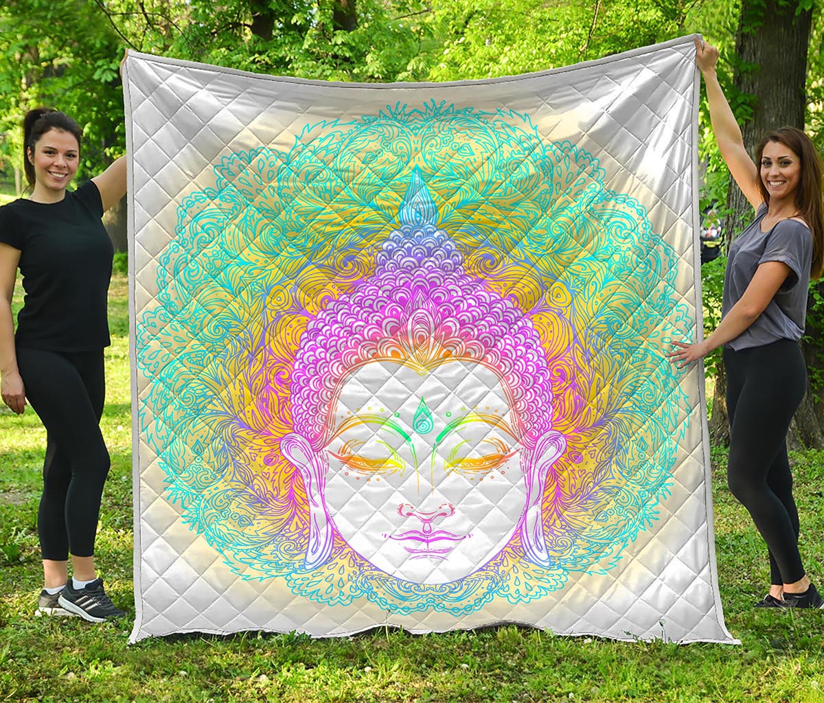 Colorful Buddha Mandala Print Quilt