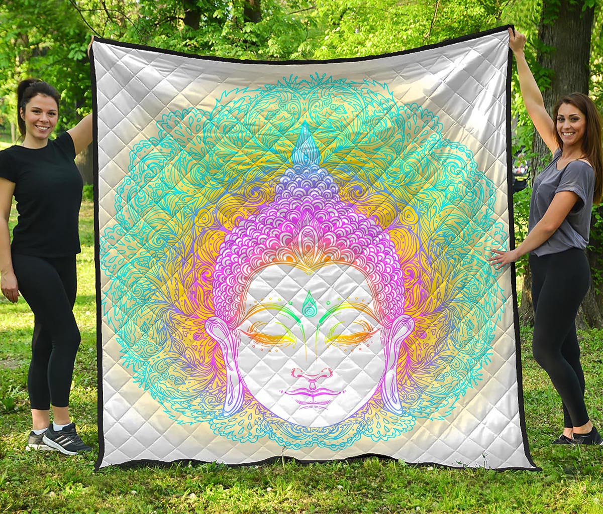 Colorful Buddha Mandala Print Quilt