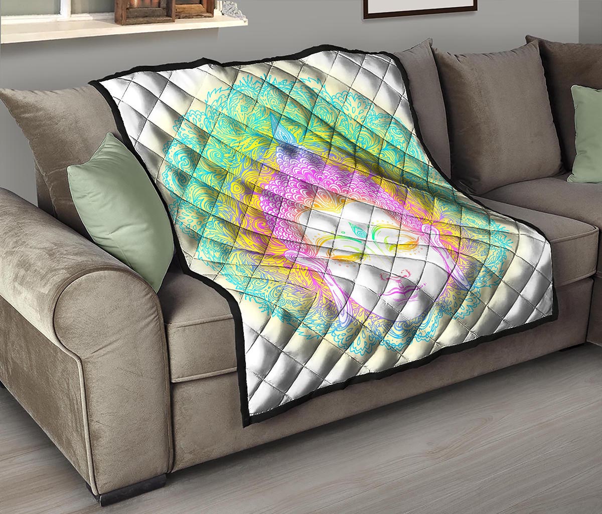 Colorful Buddha Mandala Print Quilt