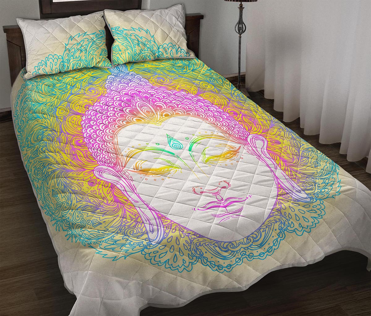 Colorful Buddha Mandala Print Quilt Bed Set