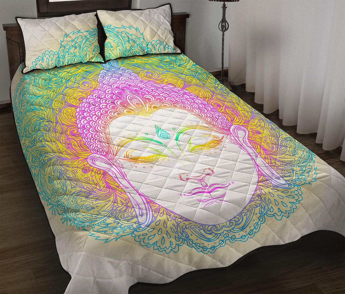 Colorful Buddha Mandala Print Quilt Bed Set