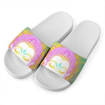 Colorful Buddha Mandala Print White Slide Sandals