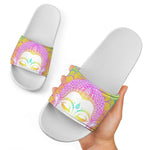 Colorful Buddha Mandala Print White Slide Sandals