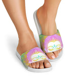 Colorful Buddha Mandala Print White Slide Sandals