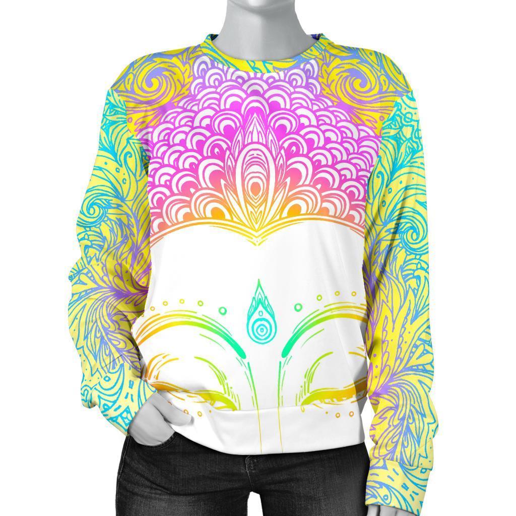 Colorful Buddha Mandala Print Women's Crewneck Sweatshirt GearFrost