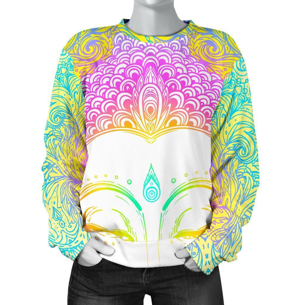 Colorful Buddha Mandala Print Women's Crewneck Sweatshirt GearFrost