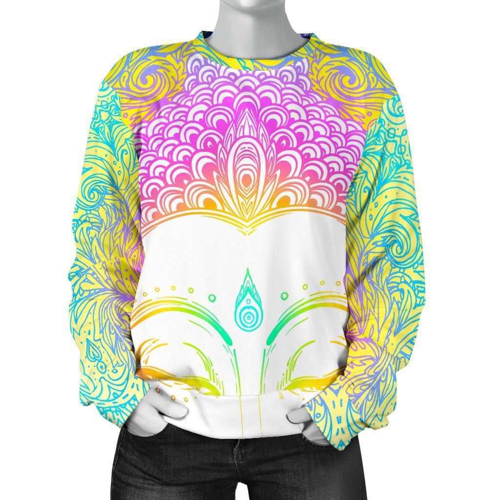 Colorful Buddha Mandala Print Women's Crewneck Sweatshirt GearFrost