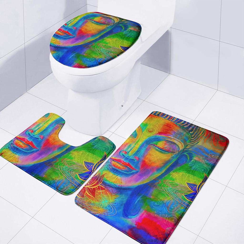 Colorful Buddha Print 3 Piece Bath Mat Set
